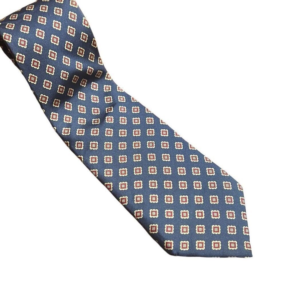 Don Loper Beverly Hills Necktie Blue with Red Floral Geometric Pattern